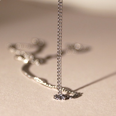Sterling Silver necklace chain dangling into view