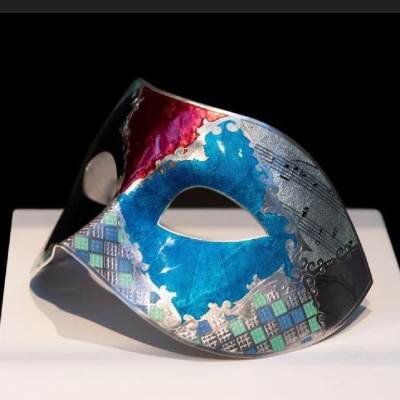 Enamelled Sterling Silver Handmade Hand Raised Mask