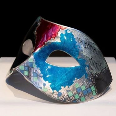 Hand Raised and Planished Silver Enamelled Venetian Mask