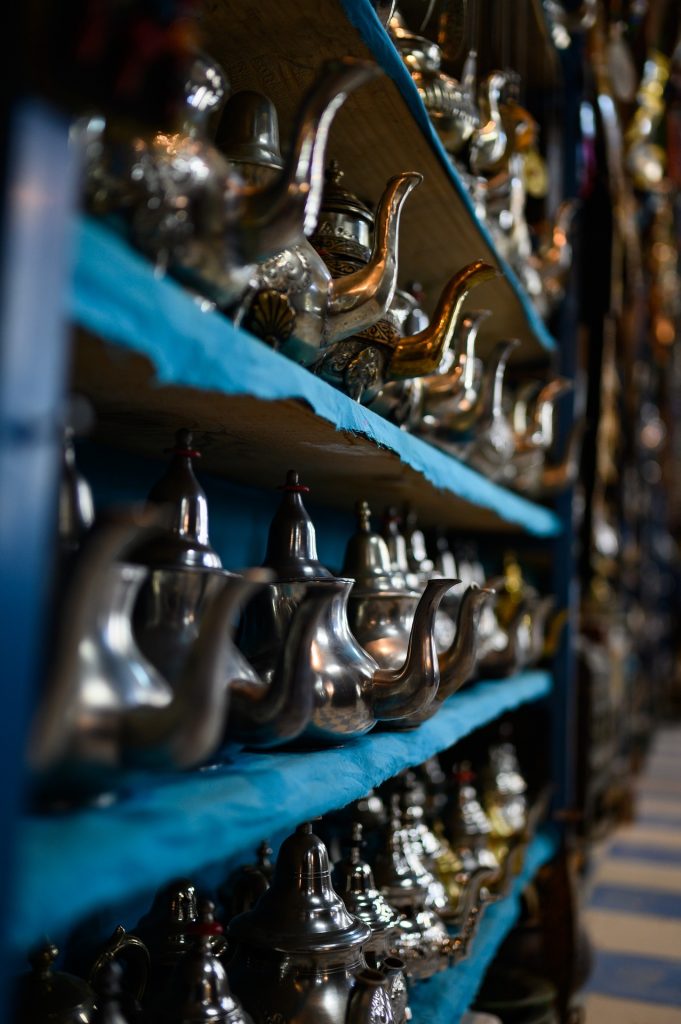 Shelves with Sterling Silver Teapots all of which can be repaired