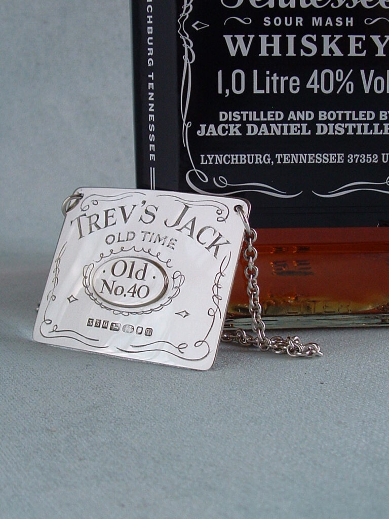 Silver Personalised Jack Daniels Handmade tag