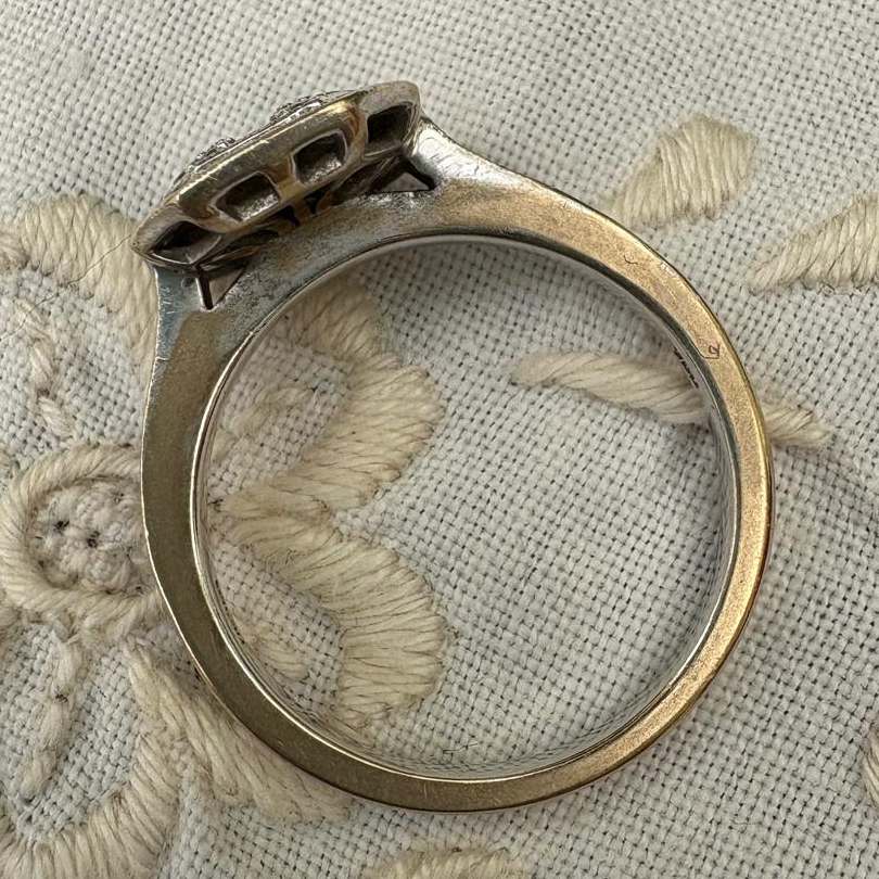 White Gold Patchy Plated Yellow Gold Engagement Ring that needs fixing